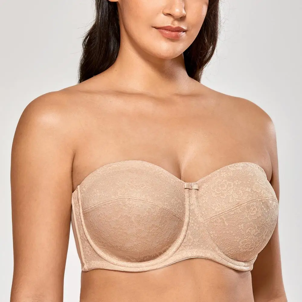 Бюстгальтер женский кружевной без бретелек на косточках подкладки размера