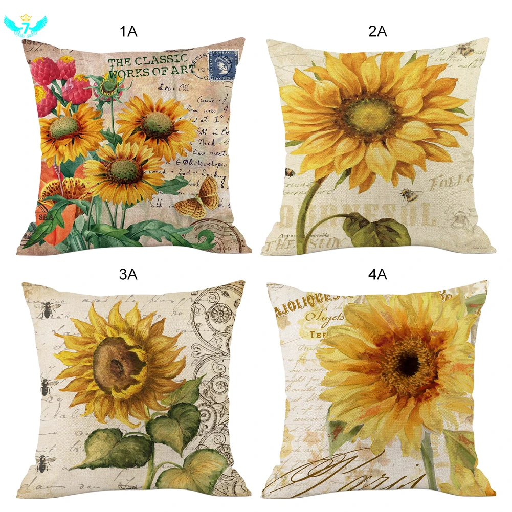 

Linen Throw Cushion Pillow Covers Square Pillowcase Sunflower Decorative for Sofas Beds Chairs Cushion Cover Set of 18 x 18 Inch