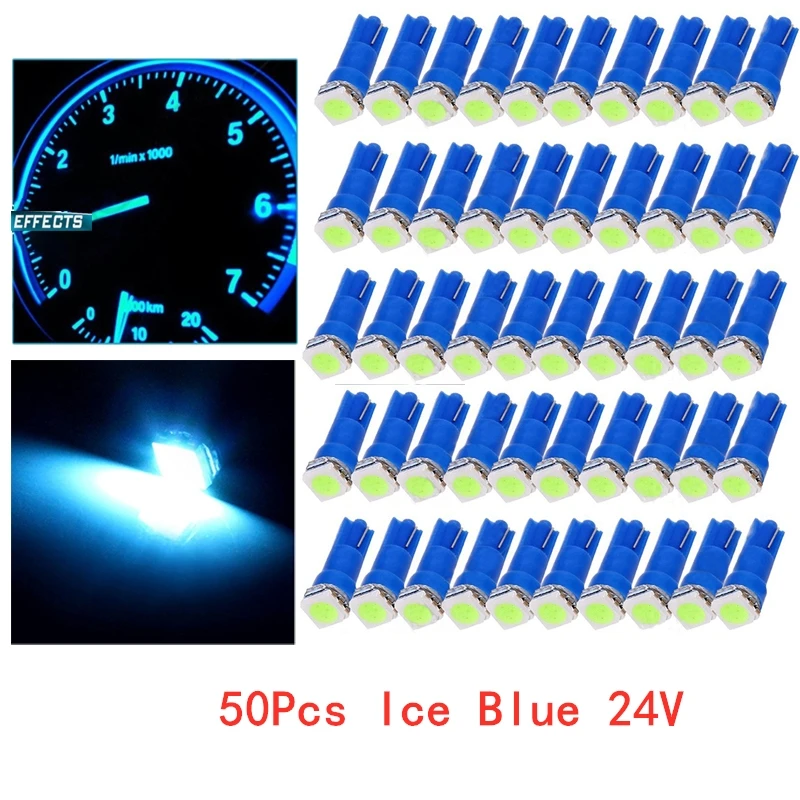 50 шт. T5 5050 1SMD 24V Ice Blue лампы на приборной панели светодиодный свет лампы автомобиля Lnstrument индикатор AC лампы авто аксессуары для интерьера 50 шт. T5 5050 1SMD 24V Ice Blue лампы на приборной панели светодиодный свет лампы автомобиля Lnstrument индикатор AC лампы авто аксессуары для интерьера