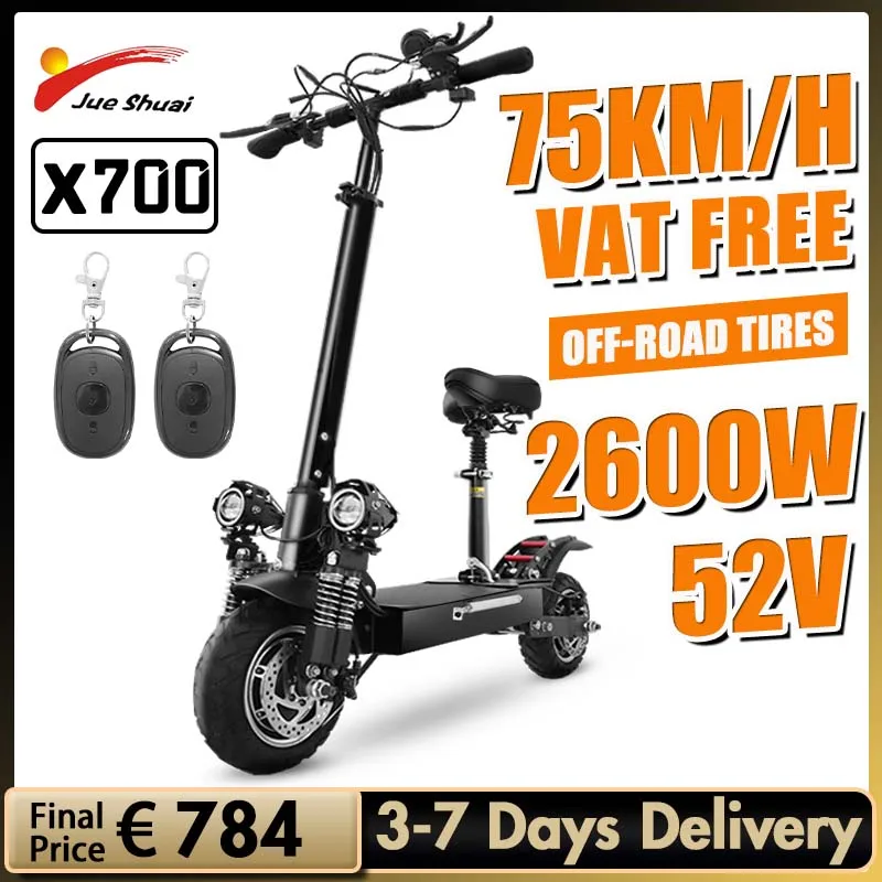 

Электрический скутер Jueshuai X700, 2600 Вт, двойной мотор, для взрослых, 75 км/ч, максимальная скорость складывания, Электрический скутер 52 в, 20 А, акк...