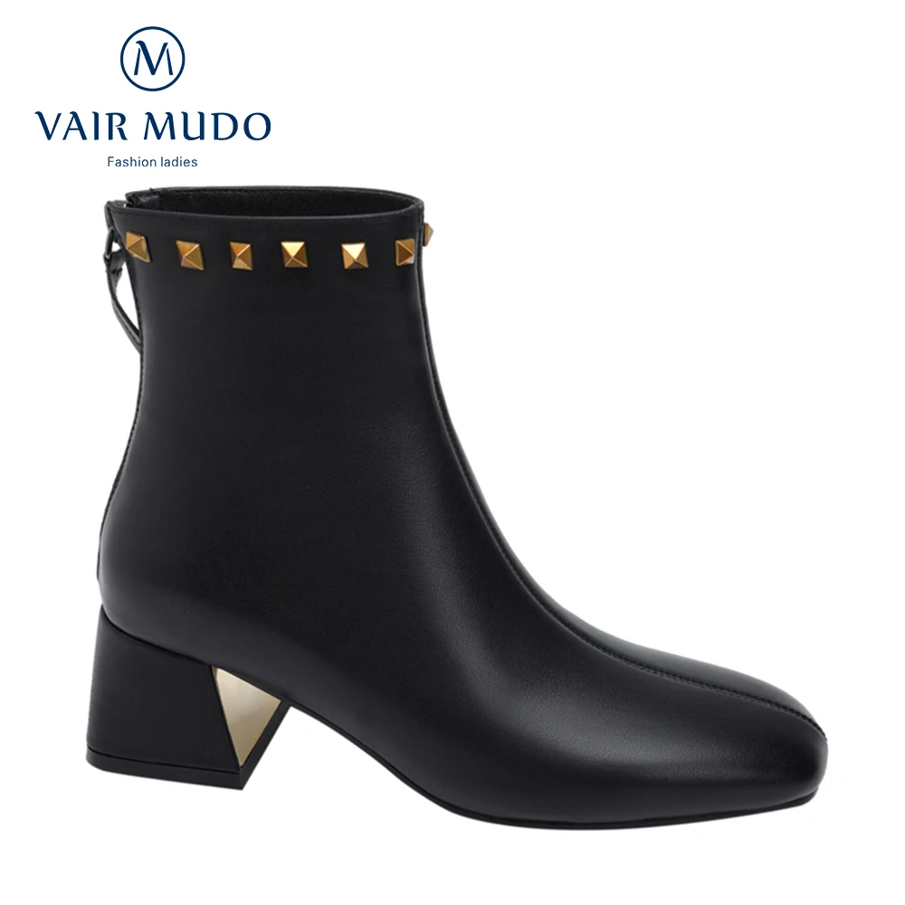 

Ботильоны VAIR MUDO женские на высоком каблуке, элегантные теплые короткие плюшевые ботинки из натуральной кожи, на молнии, с круглым носком, че...