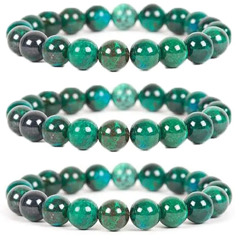 3Pc Chrysocolla Malachite Bracelets For Women Men Natural Stone Beads Bracelet Round Shape Diabetes Relief Bracelet Jewelry Gift