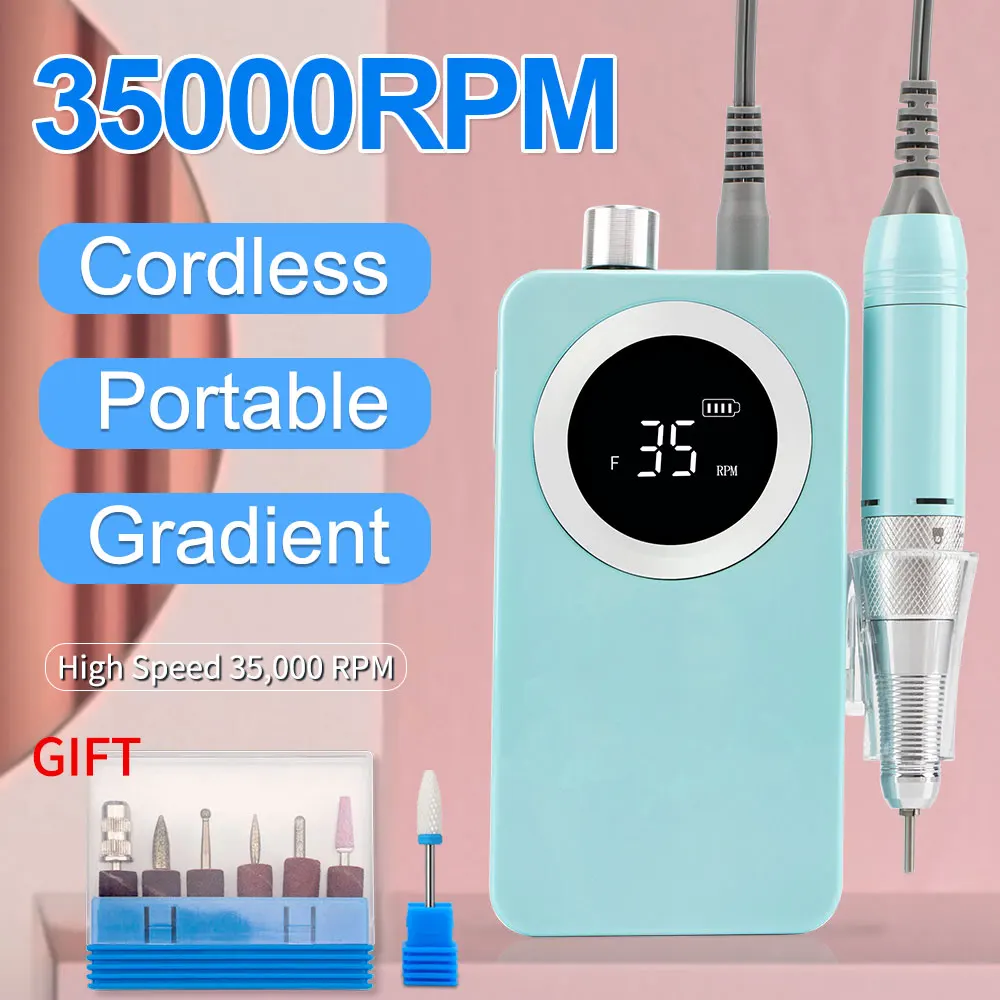 Nail Drill Rechargeable 35000RPM Manicure Electric Machine Nail Drill Wireless Nail File Pedicure Drill Cordless Drilling