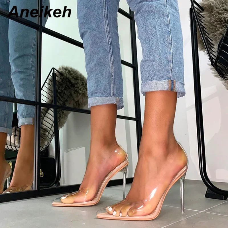 Aneikeh/ г.; модные туфли-лодочки из пвх; женские прозрачные босоножки; обувь на тонком высоком каблуке; туфли-лодочки с острым носком; однотонная обувь без застежки; Размеры 35-42