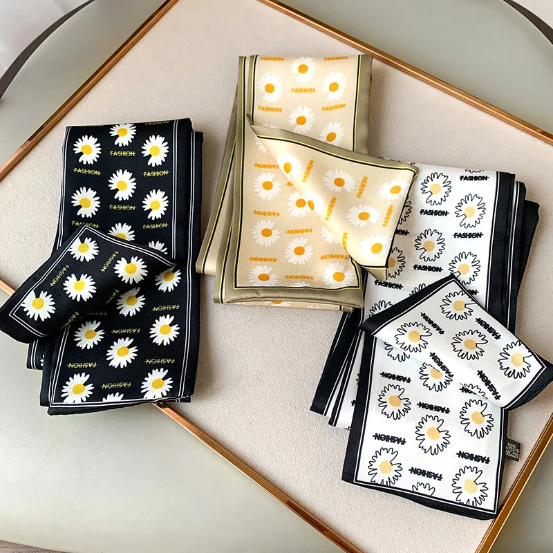 

Fashion French Silk Hair Scarf for Women Lady Hair Ribbon Design Wrist Towel Foulard Bandanas Skinny Silk Scarves