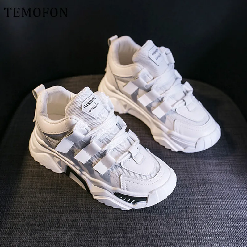 Женские кроссовки на платформе TEMOFON черные или Белые Повседневные массивной