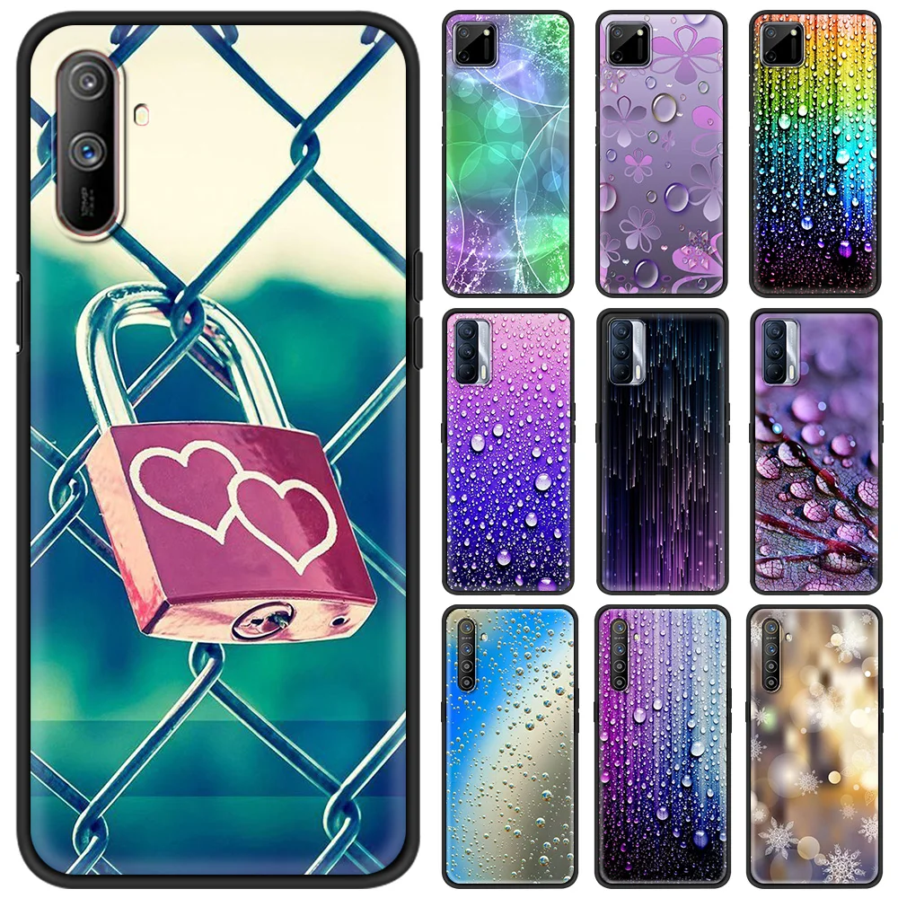 

Case for Realme C3 C11 8 7 7i 6 5 X50 Pro 5G XT Pro V15 C25 GT Neo 5G Soft TPU Phone Fall Cover Shell Rain Leaves Love
