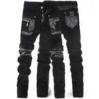 zipper splicing leather pants long pencil pants jeans slim spring hole mens fashion thin skinny jeans men hiphop trousers