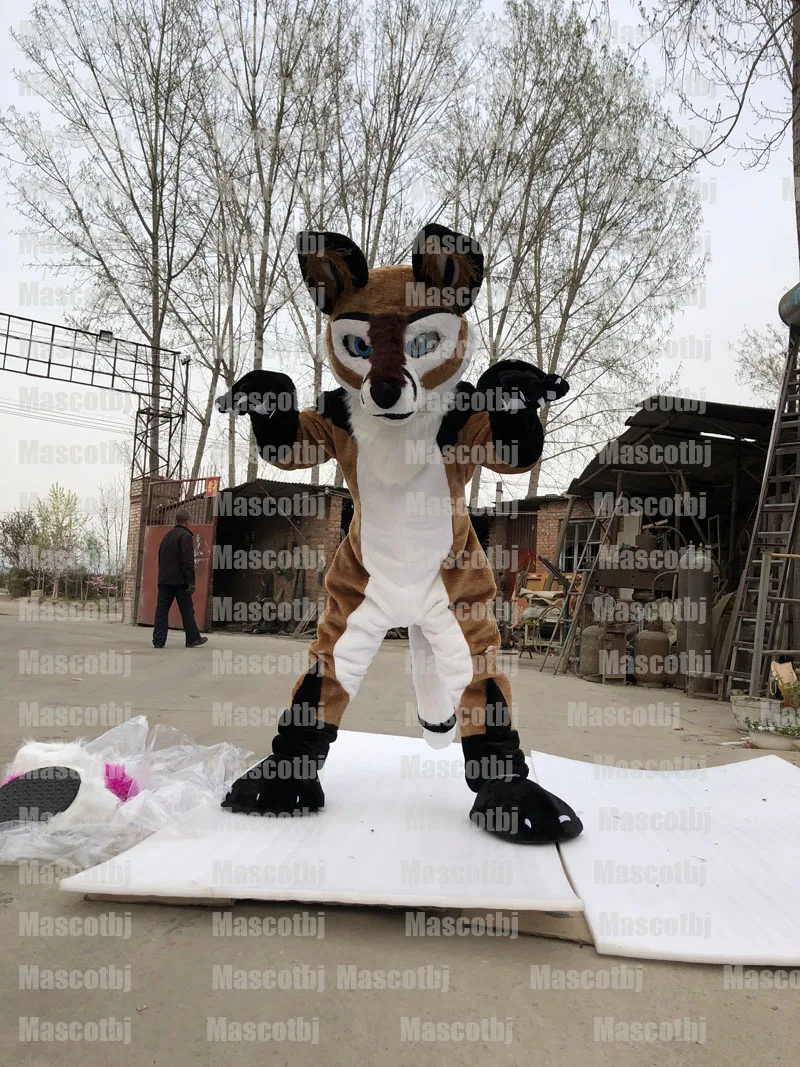 В наличии коричневая хаски собака FURSUI FURSUIT талисман костюм косплей Hawk вечернее