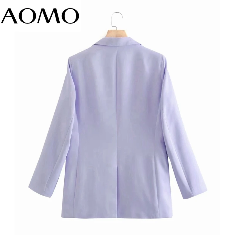 

AOMO Women Solid Purple Blazer Coat Vintage Long Sleeve Female Loose Outerwear Chic Tops 2J46A