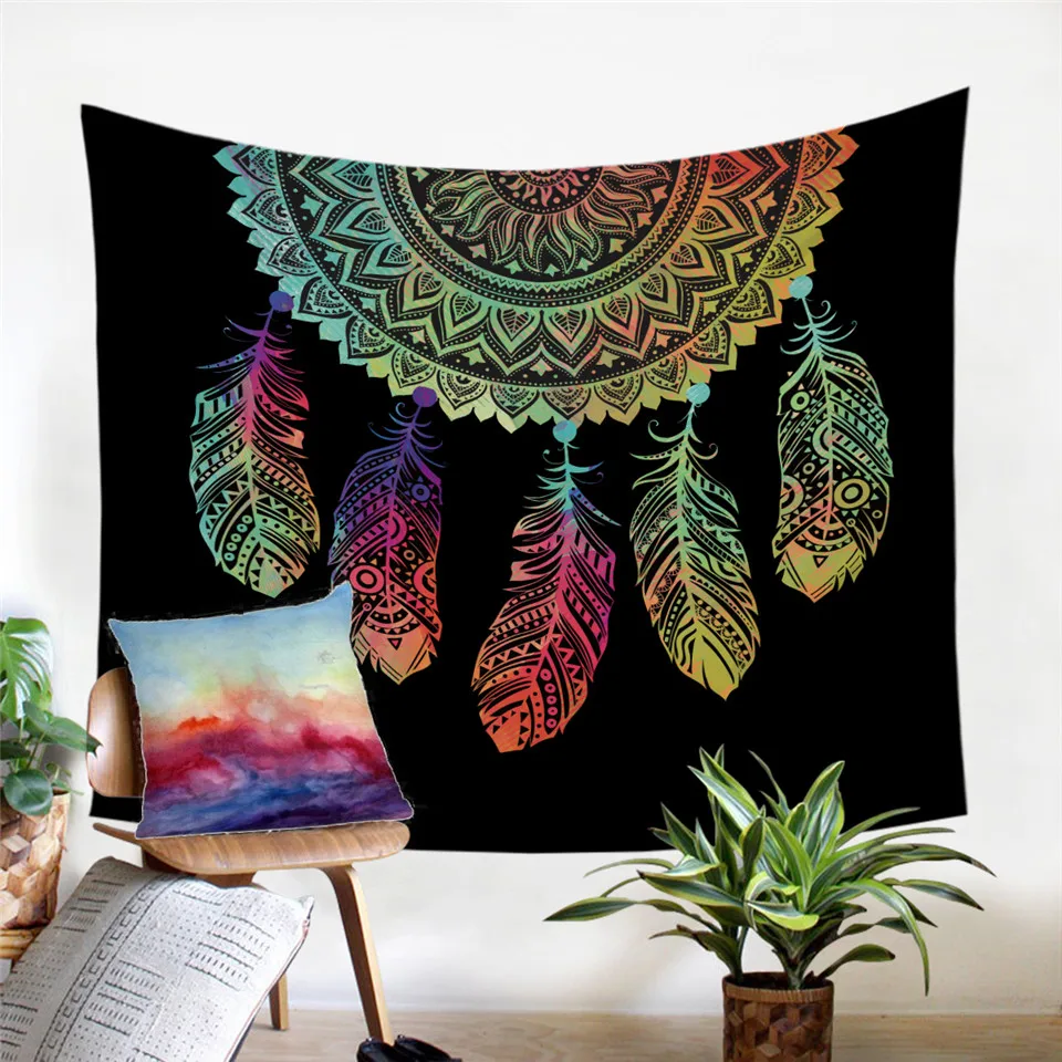 BeddingOutlet Hipster Watercolor Tapestry Dreamcatcher Feathers Wall Hanging Bohemian Art Carpet Decorative Tapestry 2 Sizes - Цвет: 6