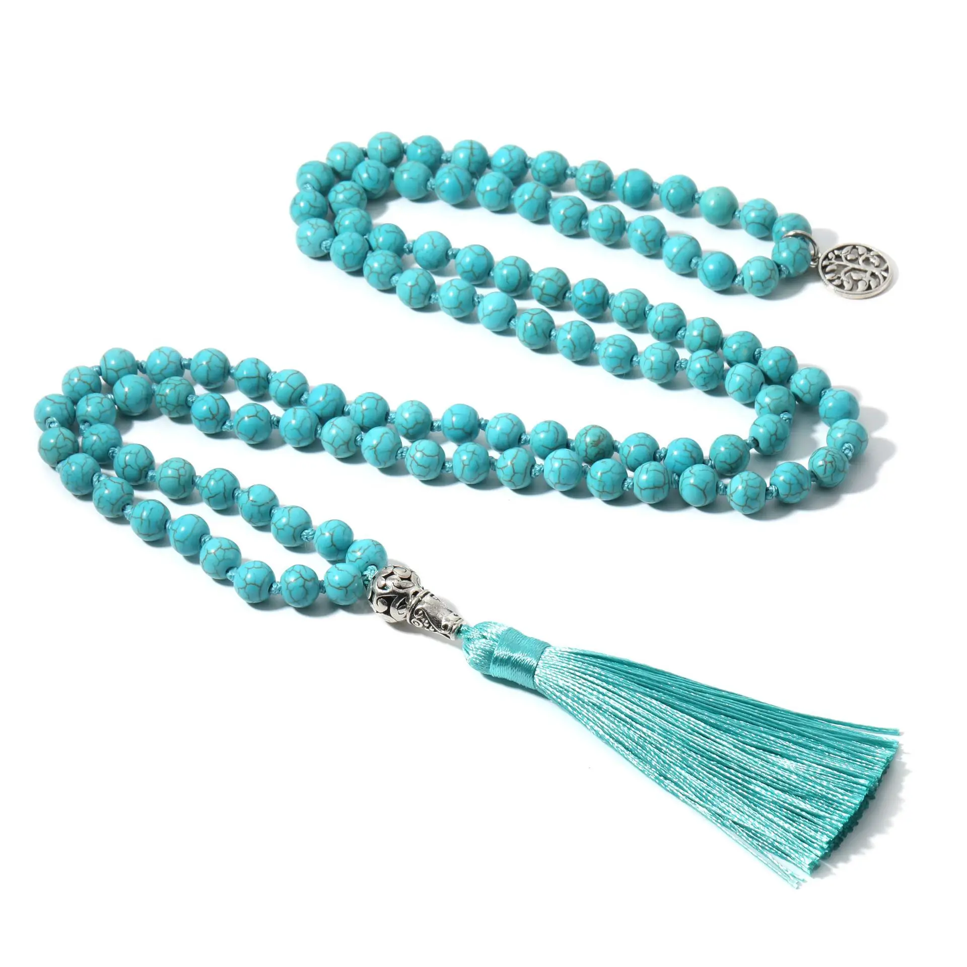 Original Natural Turquoise 108 Beads Tree Of Life Necklace Mala Beads Yoga Meditation Rosary Prayer Jewelry Accessory