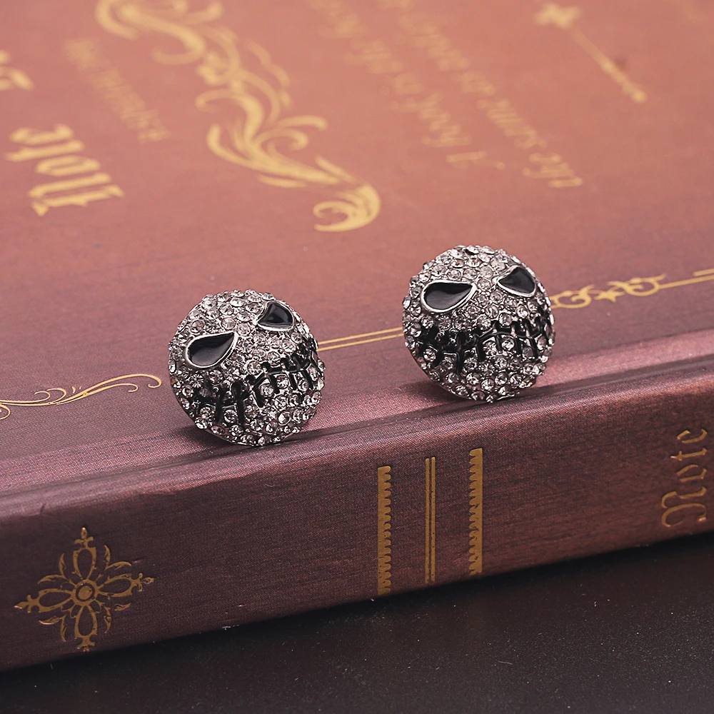 Серебряные Круглые Кристальные серьги Jack, Кошмар перед Рождеством, Мультяшные готические вечерние ювелирные изделия, женские серьги-гвоздики с черепом