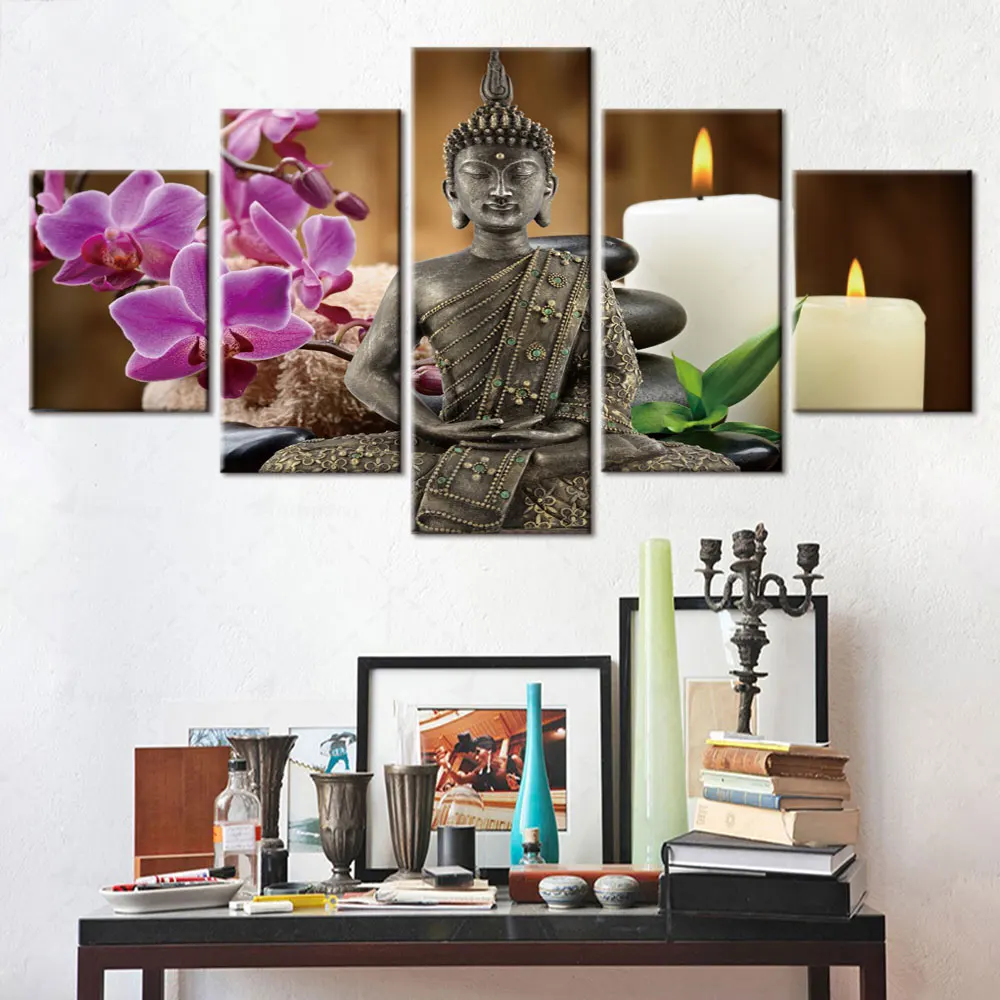 

Artsailing Printed 5 Panel Wall Art Zen Buddha Paintings Framed Modular Cuadros Home Decor For Living Room Decoration Aesthetic