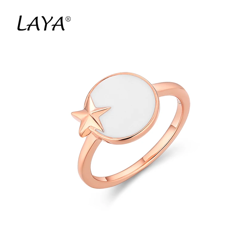 

925 Sterling Silver Fashion Simple Pentagram Round Black Enamel Stud Ring For Women's Wedding Party High Quality Elegant Jewelry