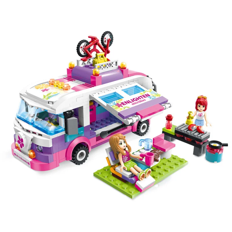 

319pcs Enlightenment 2004 Outing Wagon Fast Food Truck Assembly Model Girl Assembled Building Block Princess Toy Gifts