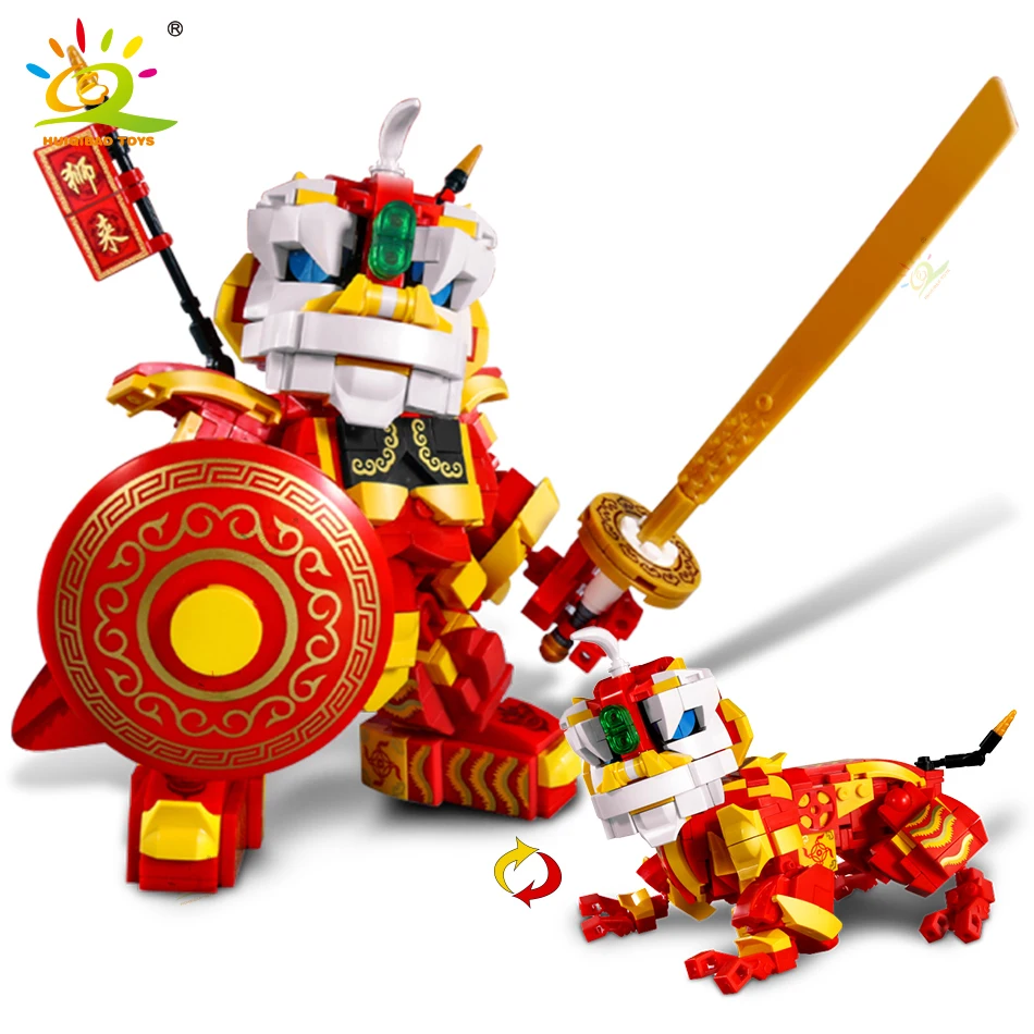 HUIQIBAO Китайский традиционный танец льва меха строительные блоки классический