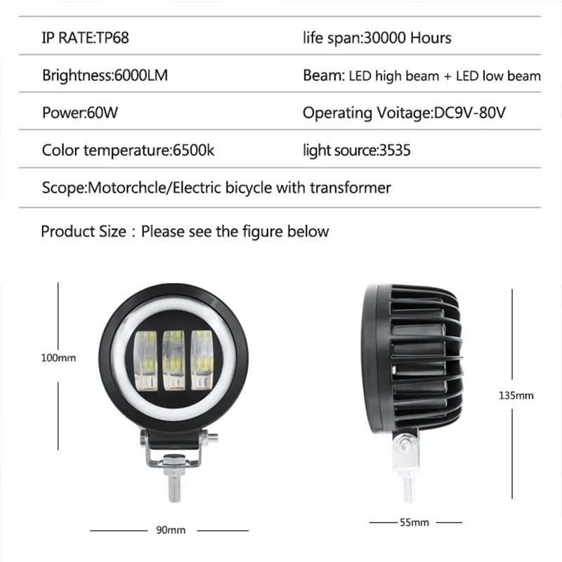 

2PCS / 1PC 12V-80V 4inch Round Square Led Work Light Angel Eyes Light Bar Spot Light Offroad Motorcycle Car Boat Led Work Light