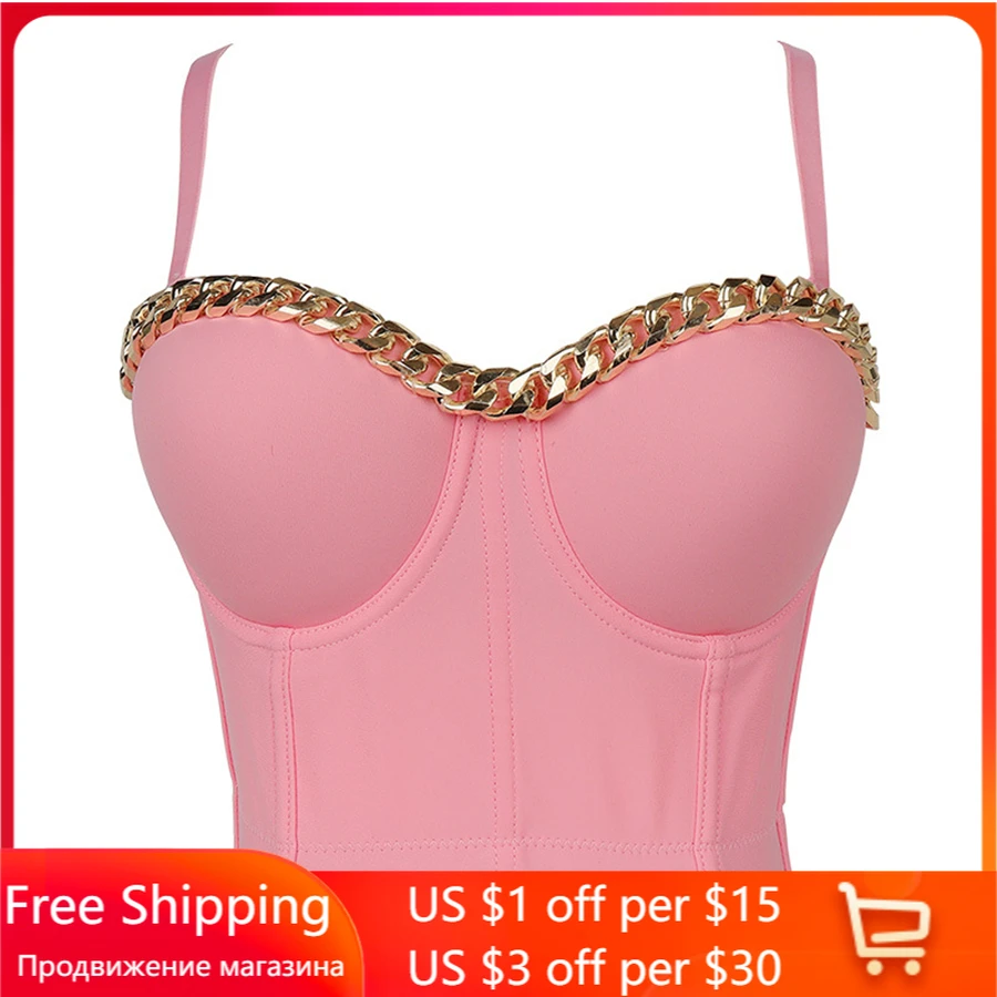 

Fashion Gold-Plated Chain Corset Top Nightclub Sexy Tops Women Crop Top To Wear Out Bra Push Up Bustier Female Tops Mujer