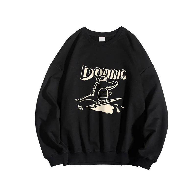 

Winter Ins Fleece-Lined Crew Neck Sweater Men's Korean-Style Fashionable Loose Student All-Match Cartoon Printed Pullover BF