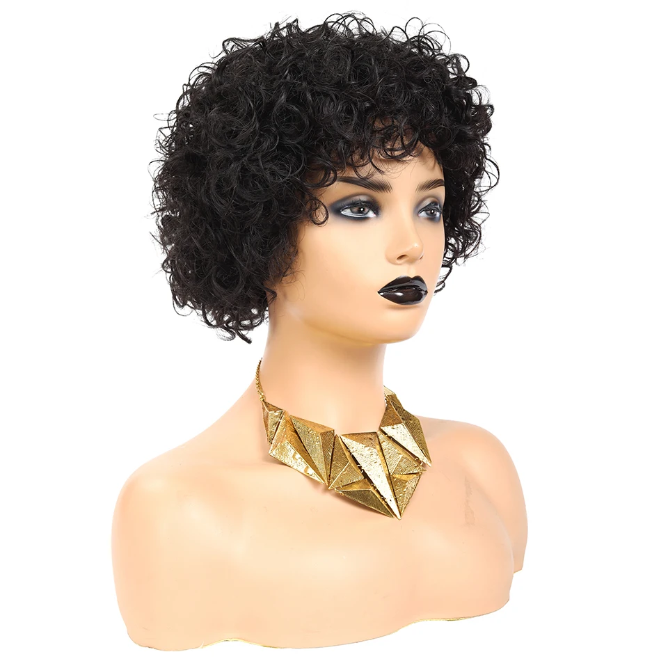 Короткий вьющийся парик человеческие волосы перруке Cheveux Humain бразильские парики