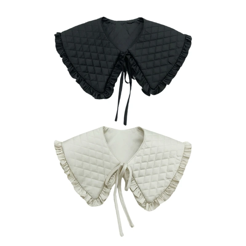 

Women False Collar Shawl Quilted Diamond Texture Necklace Scarf Ruffled Capelet