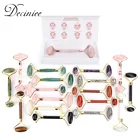 16 типов нефритовый каменный ролик с коробкой розовый КВАРЦЕВЫЙ Природный кристалл каменный Массажер для подтяжки лица для похудения Тонкий подбородок для тела шеи