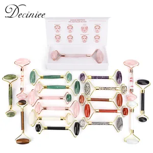 16 типов нефритовый каменный ролик с коробкой розовый КВАРЦЕВЫЙ Природный кристалл каменный Массажер для подтяжки лица для похудения Тонкий подбородок для тела шеи