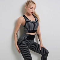 strip seamless women yoga set for fitness sports suits gym wear clothing running top bra leggings free shipping