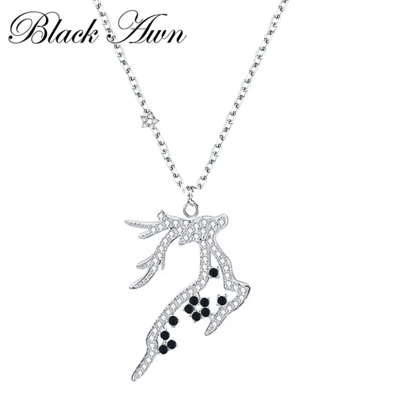 BLACK AWN Classic 925 Sterling Silver Jewelry Elk Necklace for Women Black Spine Female Gift K052