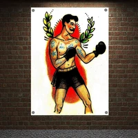 boxer old school tattoo art print vintage hanging painting banners wall decor retro posters tapestry canvas flags wall sticker