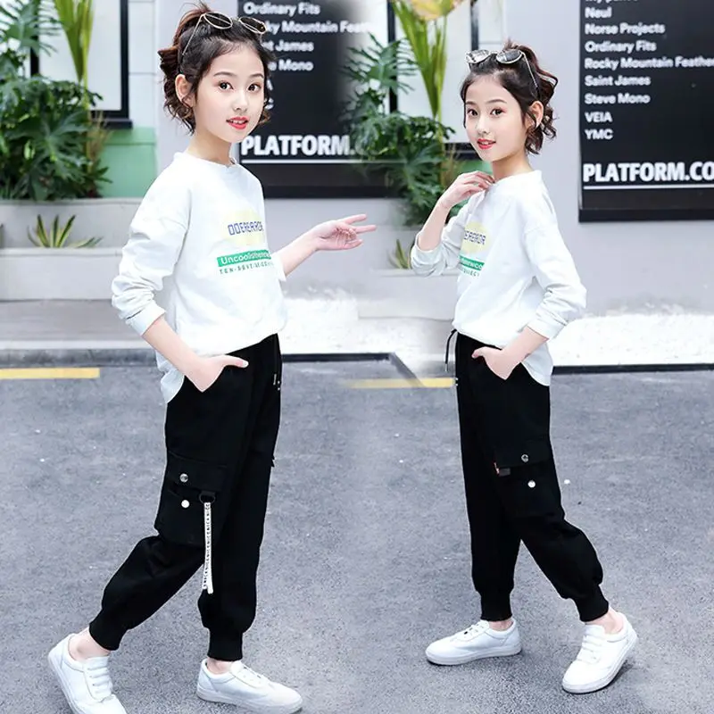

EACHIN Girls Cargo Pants Gril'sFashion Black Pants Trend Baby Girls Outfit Pocket Streetwear Pants Children Teens Girls Trousers