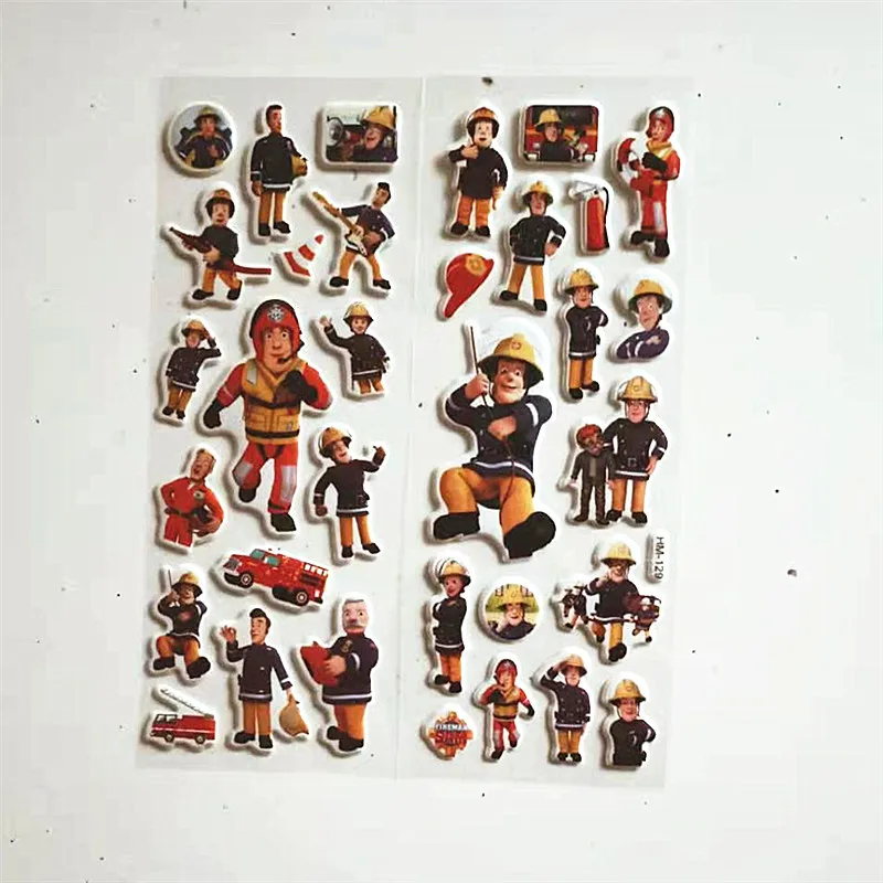 Pegatinas de dibujos animados para habitaciones educativas de ni&ntilde;os, etiqueta de cuaderno 3D para decoraci&oacute;n del hogar, cami&oacute;n de bomberos, bombero, Sam, 6 uds.-1