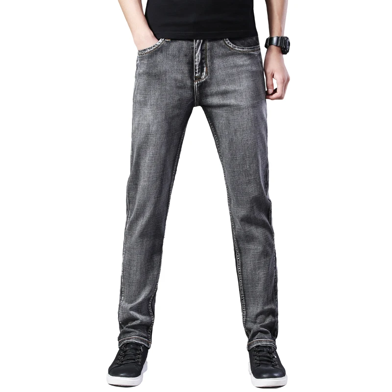 2021 Autumn   Male Business Casual Pants Men's Classic Grey Jeans Elastic Slim Fit Denim Jean Trousers