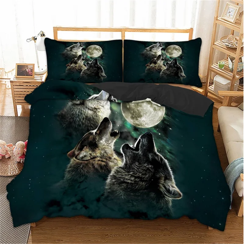 3D волк печати пододеяльник наволочка Луна Постельное белье Стёганое одеяло