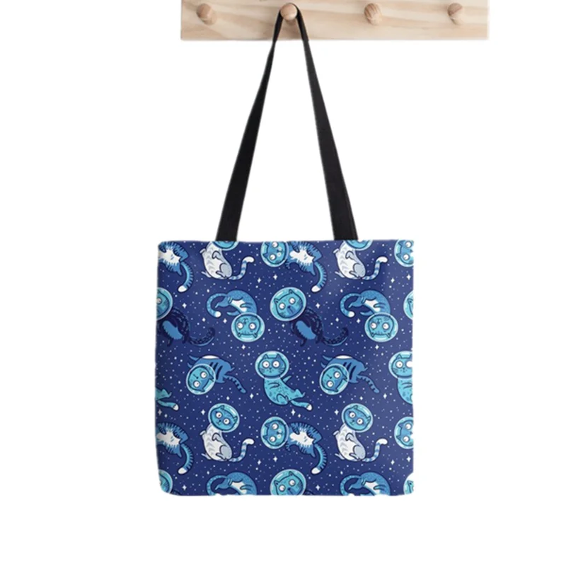 

Женская сумка-шоппер с рисунком галактического кота, кавайная сумка в стиле Харадзюку, холщовая сумка-шоппер для покупок, женская сумка-тоу...