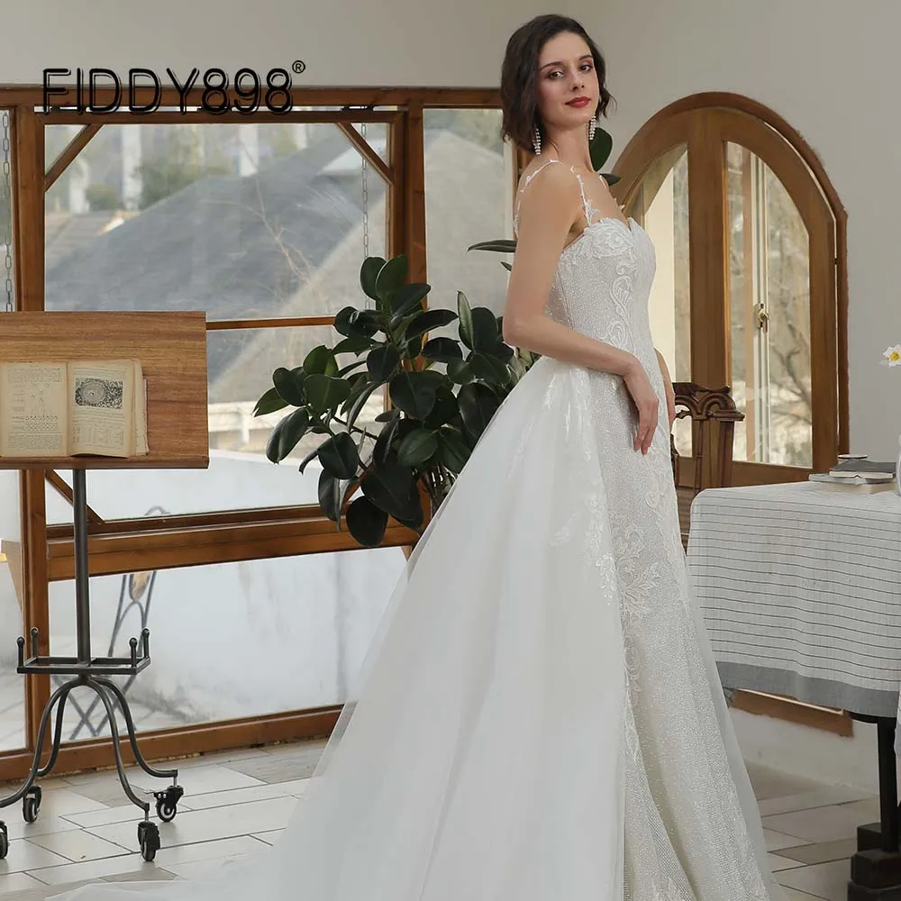 FIDDY898 Spaghetti Strap Mermaid Bridal Dresses Detachable Skirt Lace Wedding Dress for Bride robe de mariée suknia ślubna