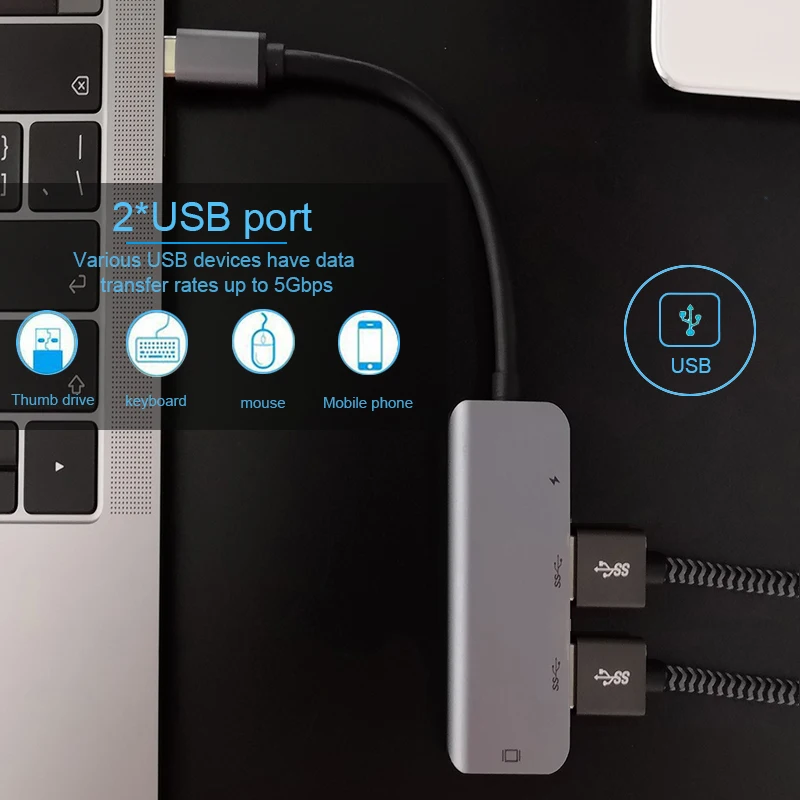 Док-станция BKSCY типа C адаптер HDMI совместимый с Thunderbolt 3 для MacBook Samsung Galaxy S9 Huawei P20Type