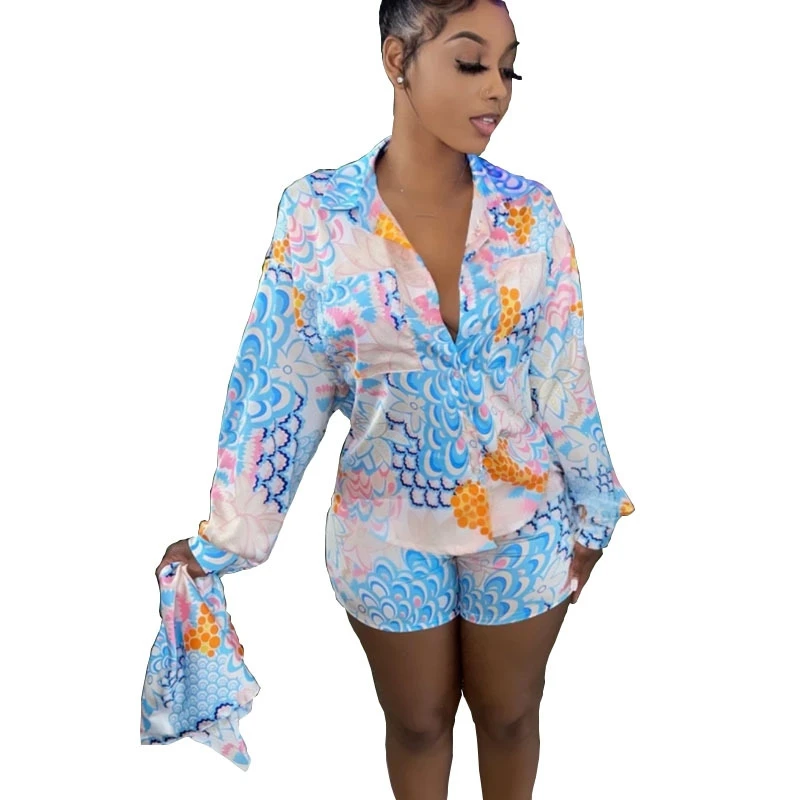 

Two Piece Set Summer Women Dashiki African Shorts Sets Shirt High Waist Shorts Mujer Matching Sets Outfit Y2K Africa Clothing