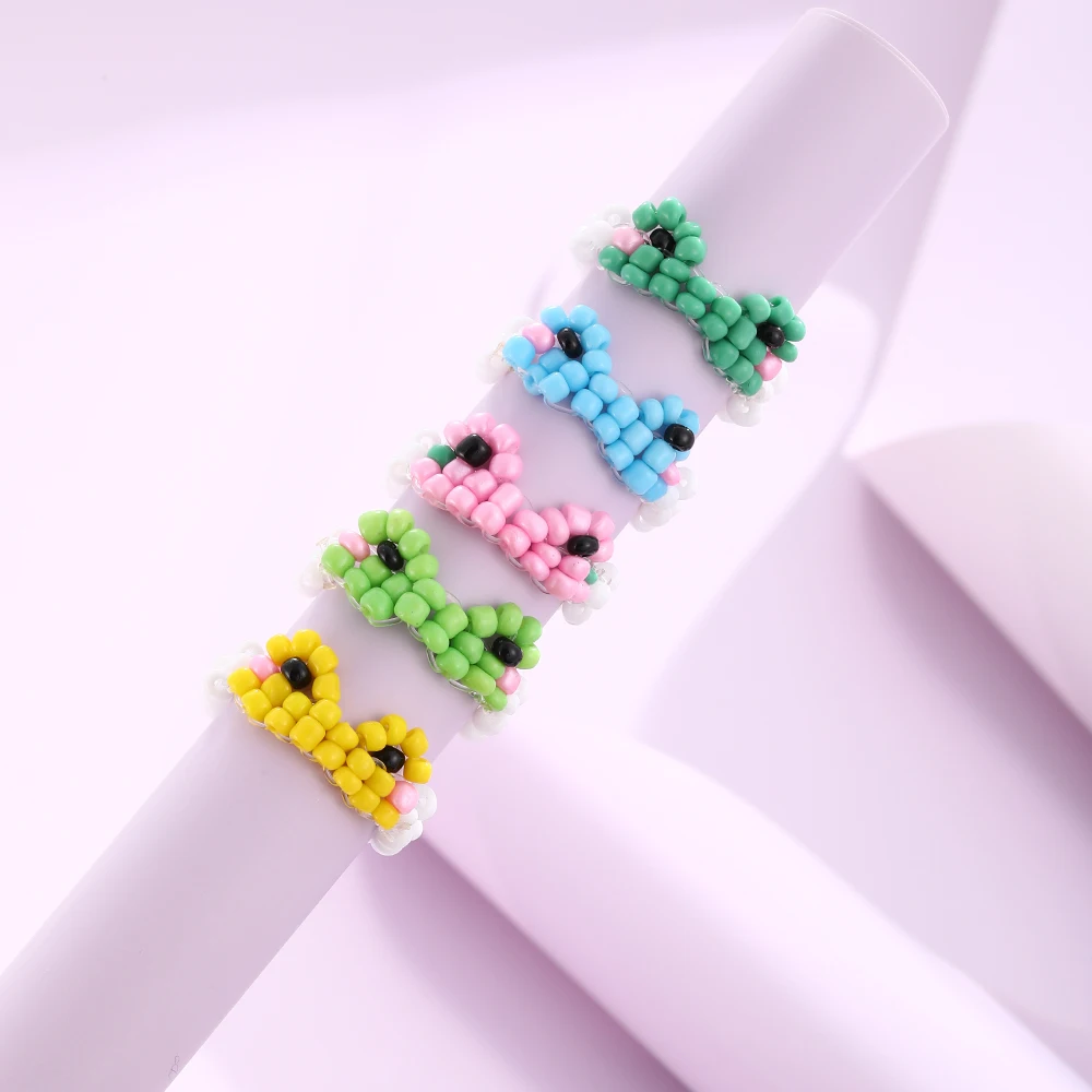 

VG 6YM New Fashion Cute Cartoon Frog Rice Beads Weaving Ring Ladies Birthday Gift Jewelry Wholesale Direct Sales