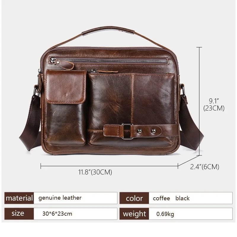Men Briefcase Genuine Leather Handbag Shoulder Business 14