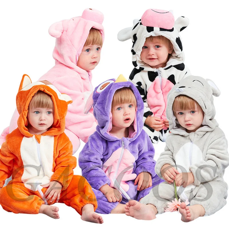 

Baby Cartoon Romper Newborn Hooded Inflant Clothing Boy Girl Pajamas Animal Onesie Jumpsuit Stitch Costumes Flannel Baby Rompers