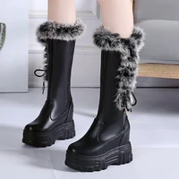 thigh high boots women knee high round toe pu leather waterproof snow boots non slip platform height increase women shoes 2021