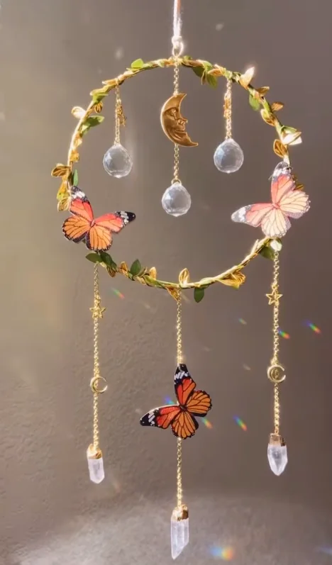 Monarch Butterfly Suncatcher Light Catcher Quartz Crystal Crescent Moon Fairy Suncatchers Crystal Healing gift
