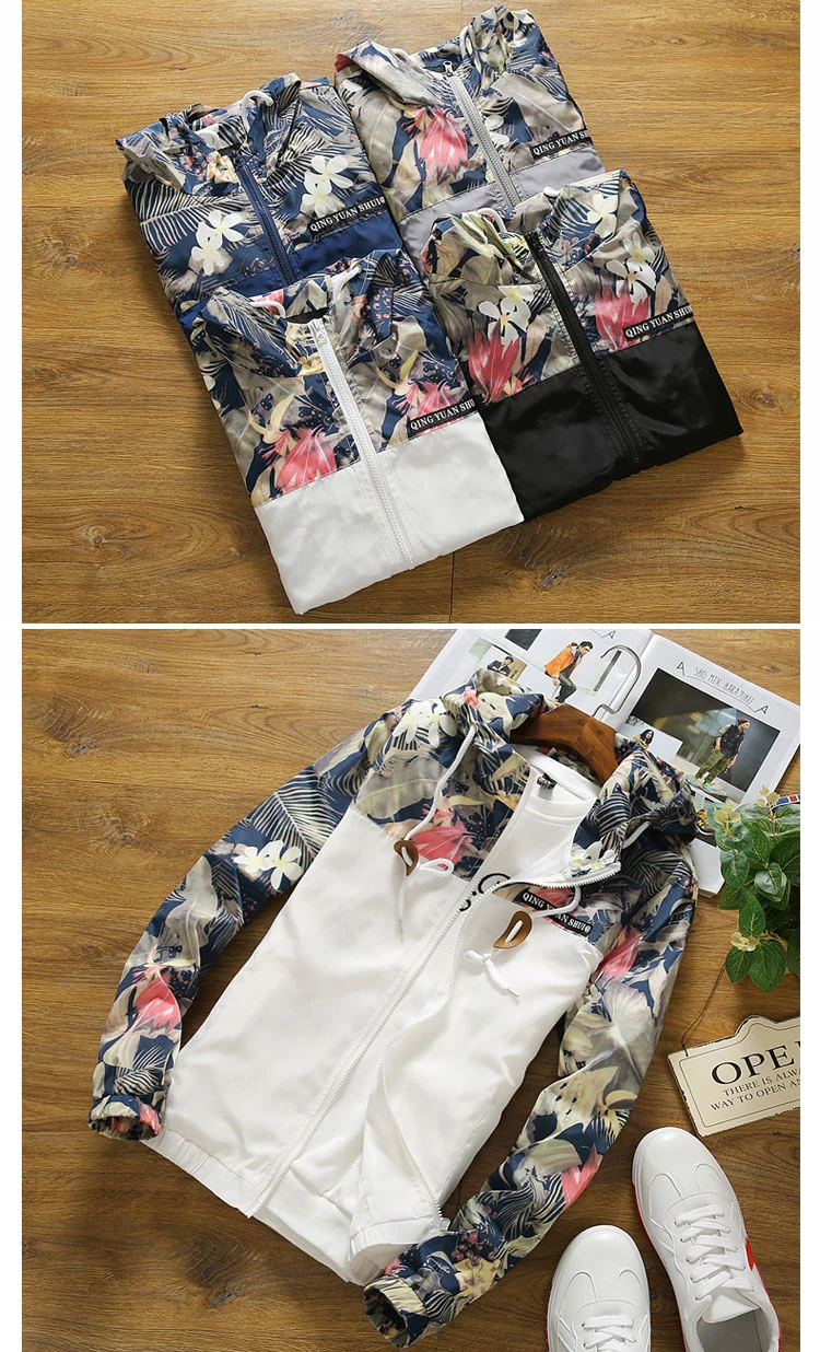 

Women's Hooded Jackets 2020 Spring Autumn Floral Causal Windbreaker Women Basic Jackets Coats Zipper Lightweight Jackets Famale
