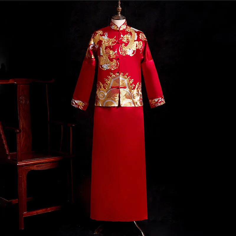 2020 Clothing Male New Chinese Style Wedding Dress Costume Groom Tangzhuang Longfeng Existing Man Factory Direct Sale | Свадьбы и