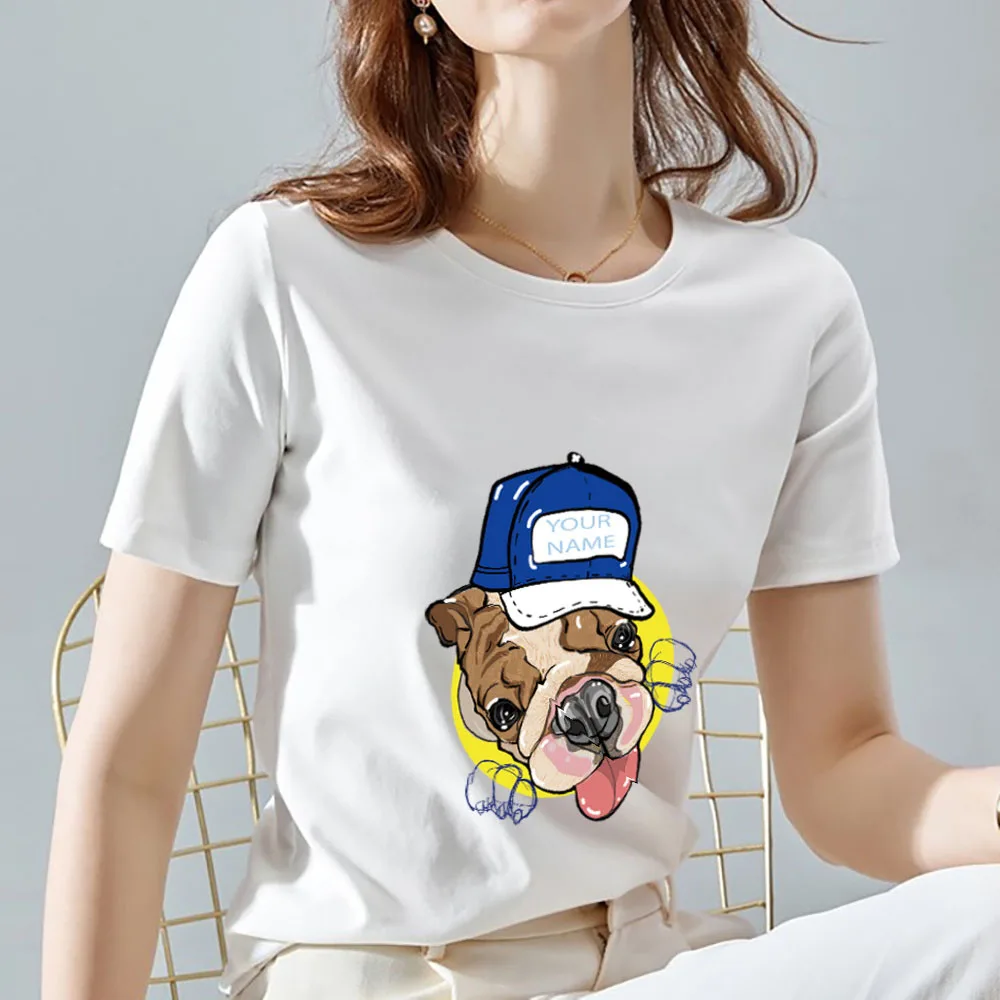 

Women's Sweet T-shirt All-match Cute Dog Pattern Printing Casual Slim Commuter O-neck Fashionable and Comfortable White Shirt