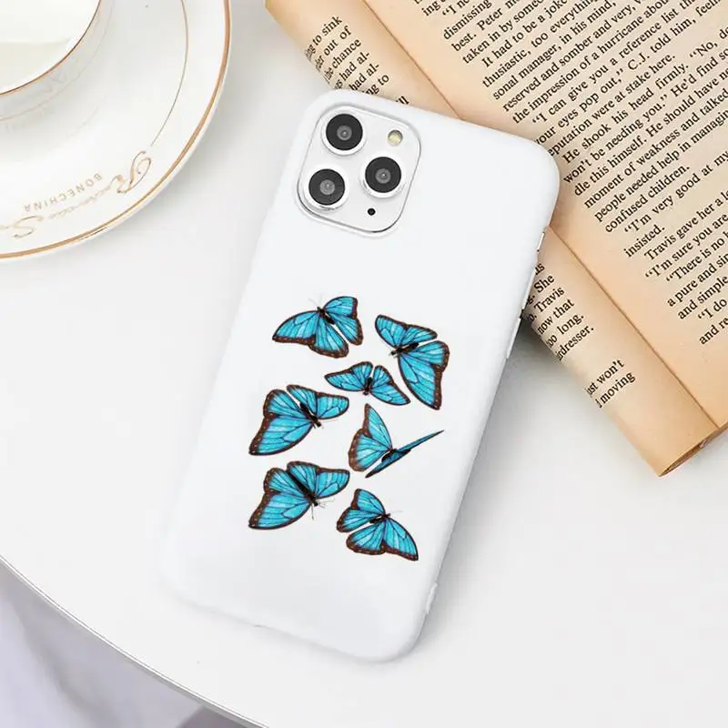 

Cute beautiful blue butterfly Phone Case Candy Color for iPhone 11 12 mini pro XS MAX 8 7 6 6S Plus X SE 2020 XR