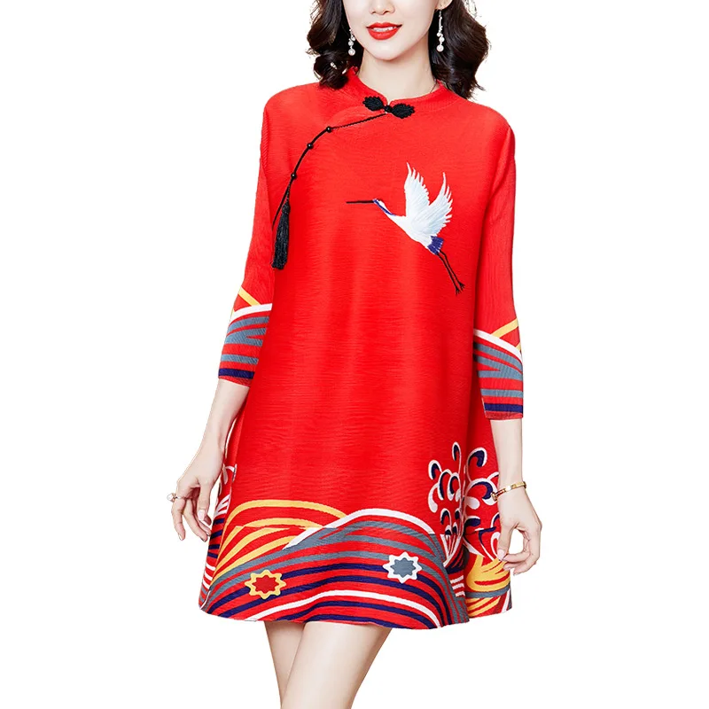 

Lady Chinese Style Retro Improved Dress Spring 2021 New Pleated Dress
