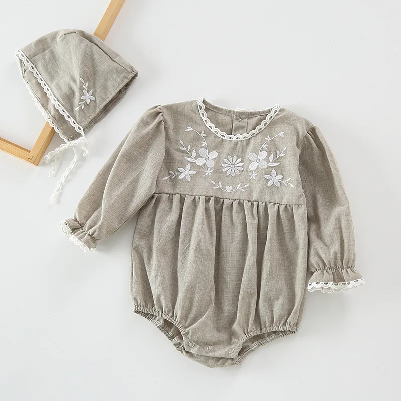 Body de manga larga con bordado de flores para beb&eacute; y ni&ntilde;a, mono con sombrero, 2 uds., novedad de Oto&ntilde;o de 2021-2